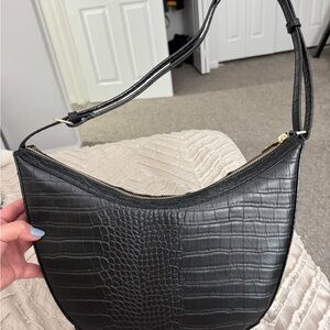 Black Croc-Embossed Shoulder Bag - Women